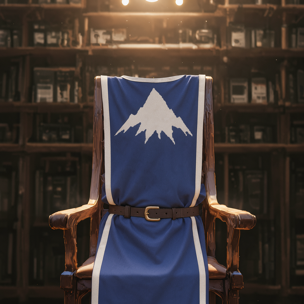 Empty wooden chair — AI-added tabard
